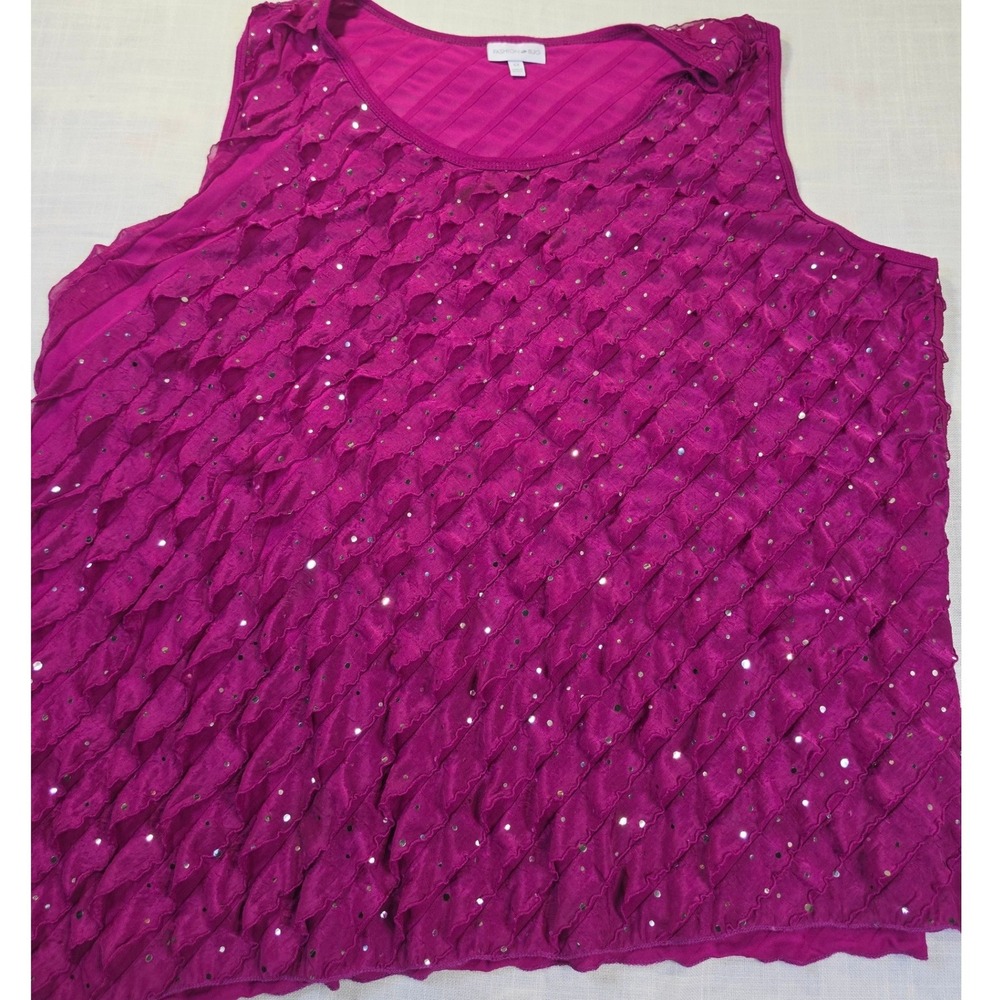 Fashion Bug Magenta Ruffle Sequin Sleeveless Top Purple Tiered Tank Blouse 1X